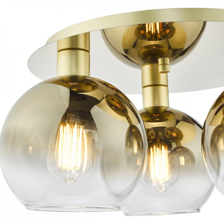 Dar LYC5335 Lycia 3 Light Flush Satin Gold and Gold Ombre Glass