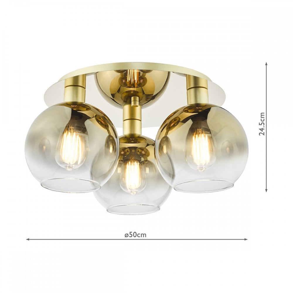 Dar LYC5335 Lycia 3 Light Flush Satin Gold and Gold Ombre Glass