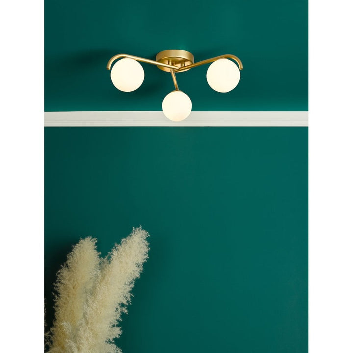Dar ORL5335 Orlena 3 Light Flush Satin Gold and Opal Glass