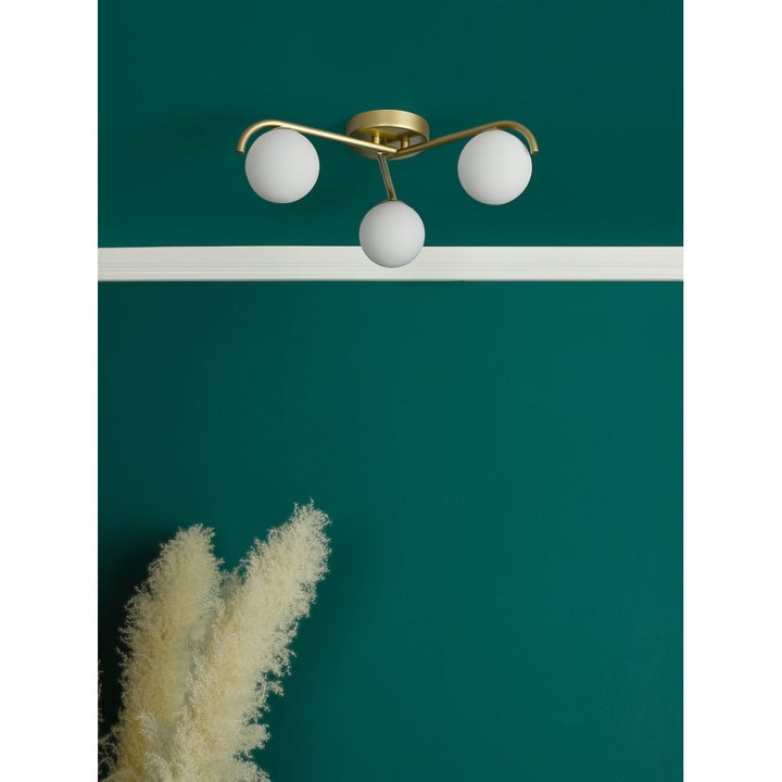 Dar ORL5335 Orlena 3 Light Flush Satin Gold and Opal Glass