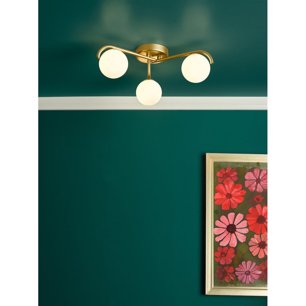 Dar ORL5335 Orlena 3 Light Flush Satin Gold and Opal Glass