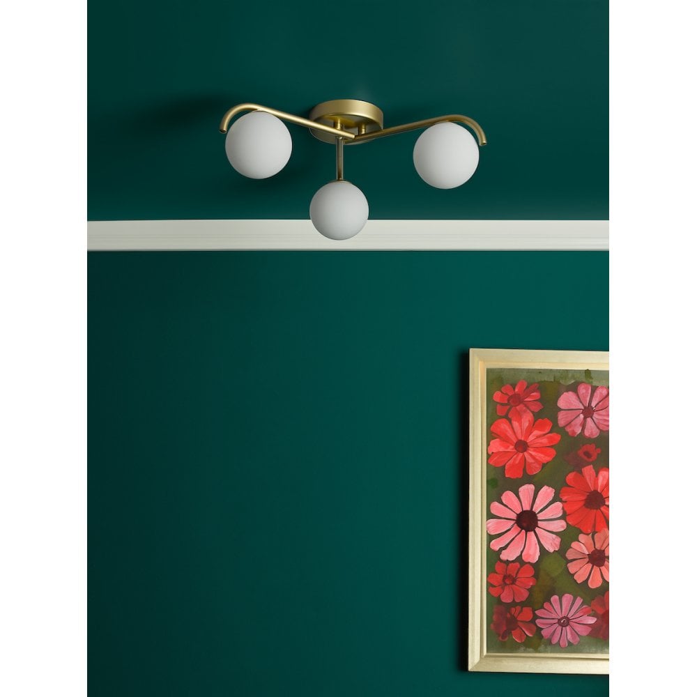 Dar ORL5335 Orlena 3 Light Flush Satin Gold and Opal Glass