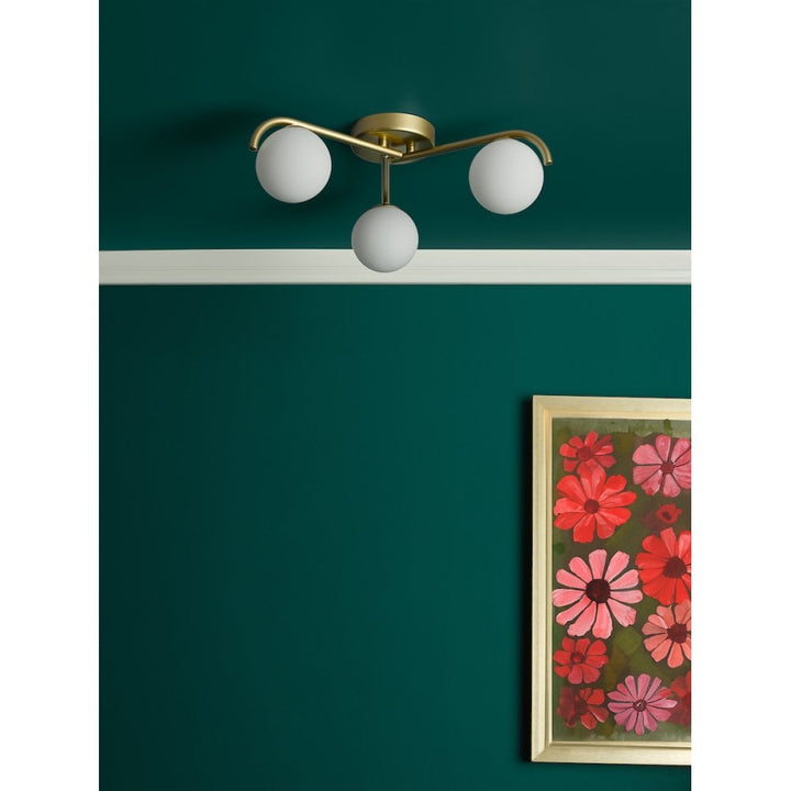 Dar ORL5335 Orlena 3 Light Flush Satin Gold and Opal Glass