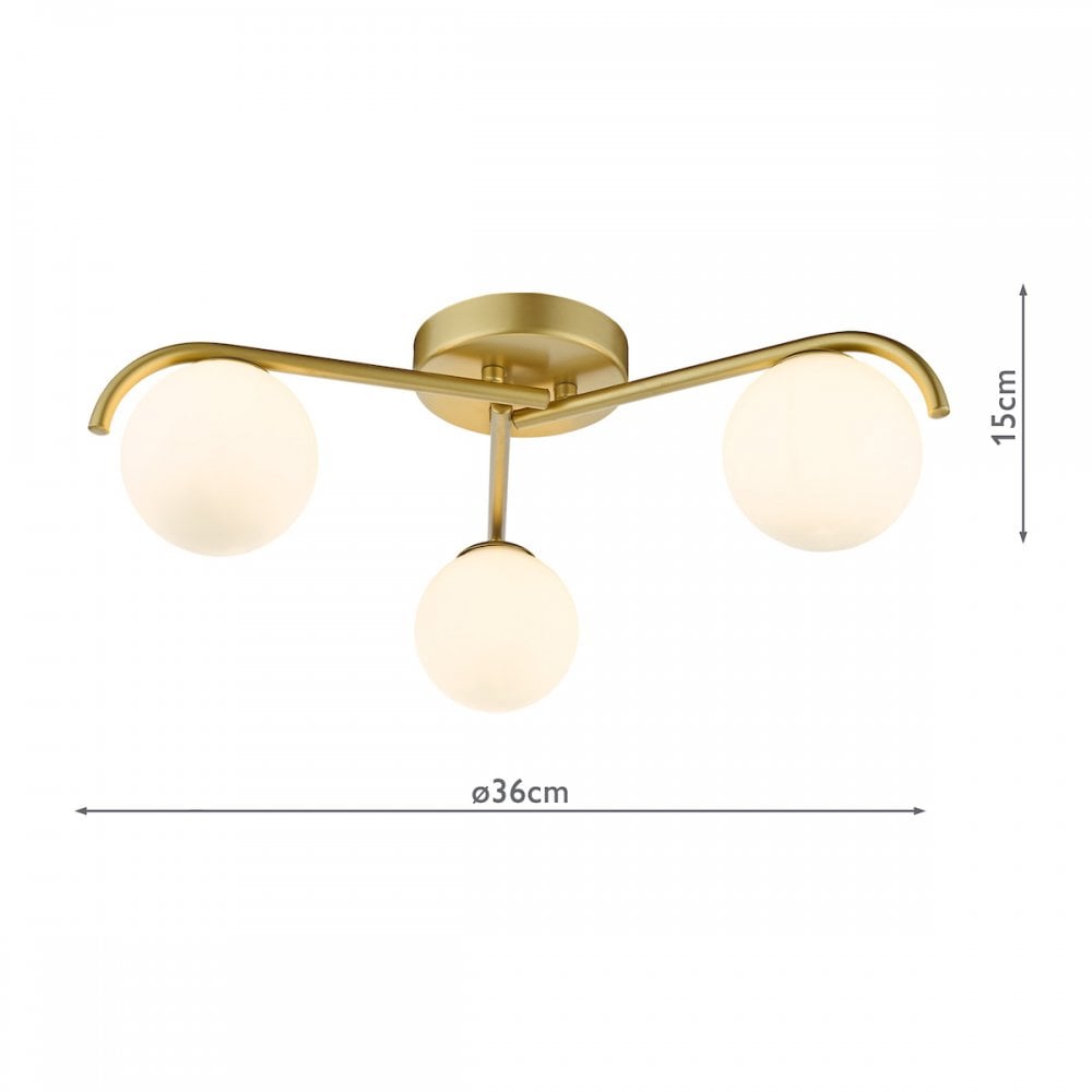 Dar ORL5335 Orlena 3 Light Flush Satin Gold and Opal Glass