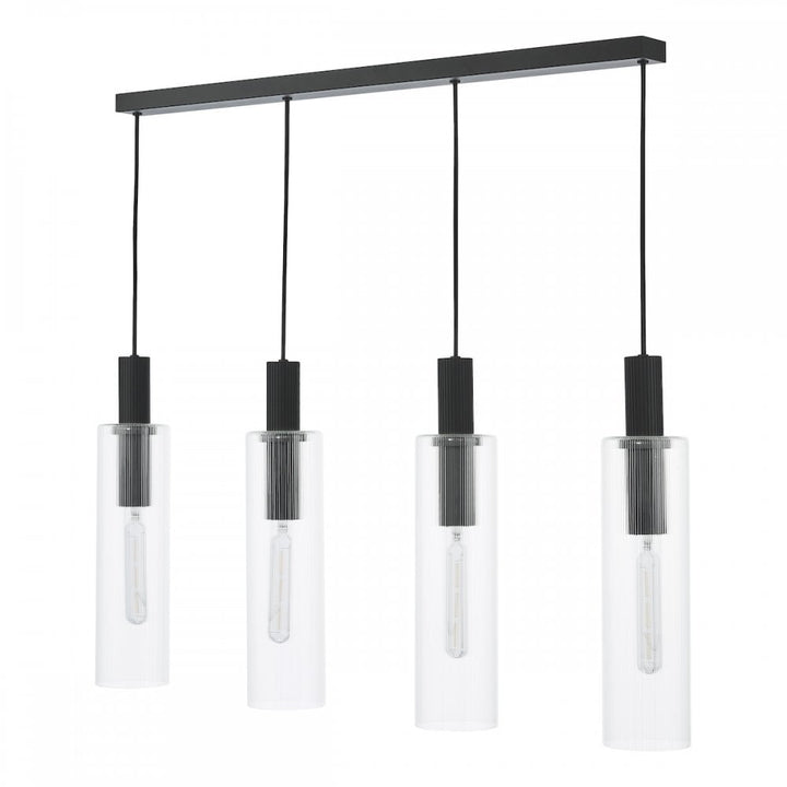 Dar RUB0422 Ruben 4 Light Bar Pendant Satin Black and Ribbed Glass