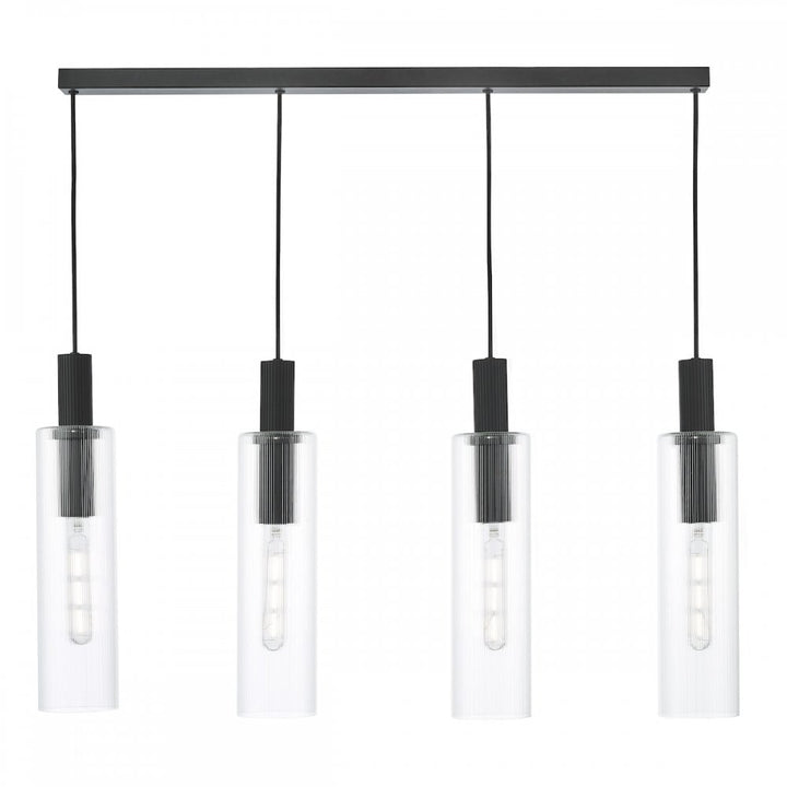 Dar RUB0422 Ruben 4 Light Bar Pendant Satin Black and Ribbed Glass