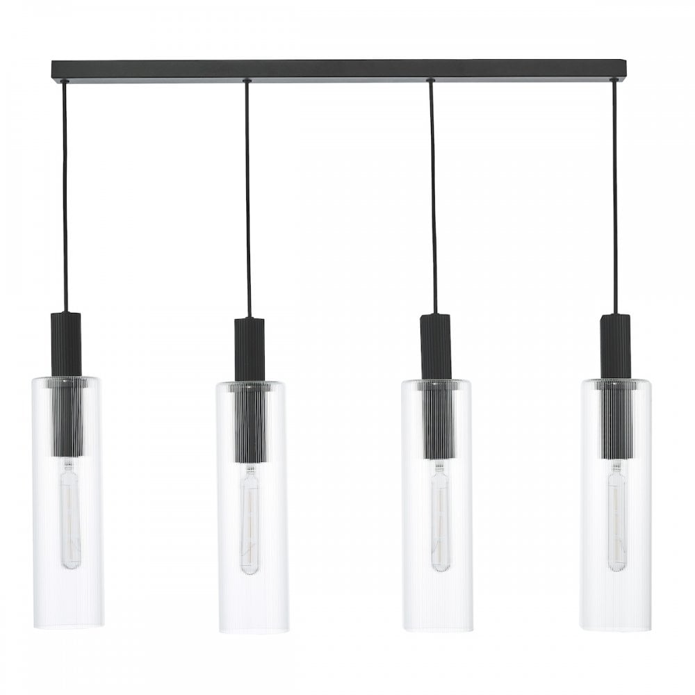 Dar RUB0422 Ruben 4 Light Bar Pendant Satin Black and Ribbed Glass