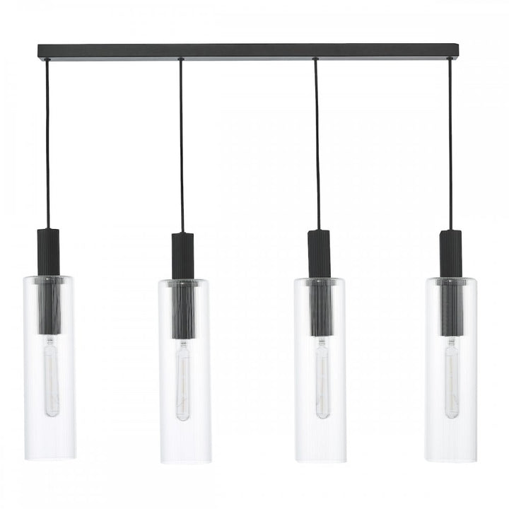 Dar RUB0422 Ruben 4 Light Bar Pendant Satin Black and Ribbed Glass