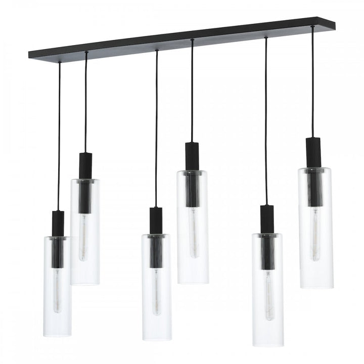 Dar RUB0622 Ruben 6 Light Bar Pendant Satin Black and Ribbed Glass