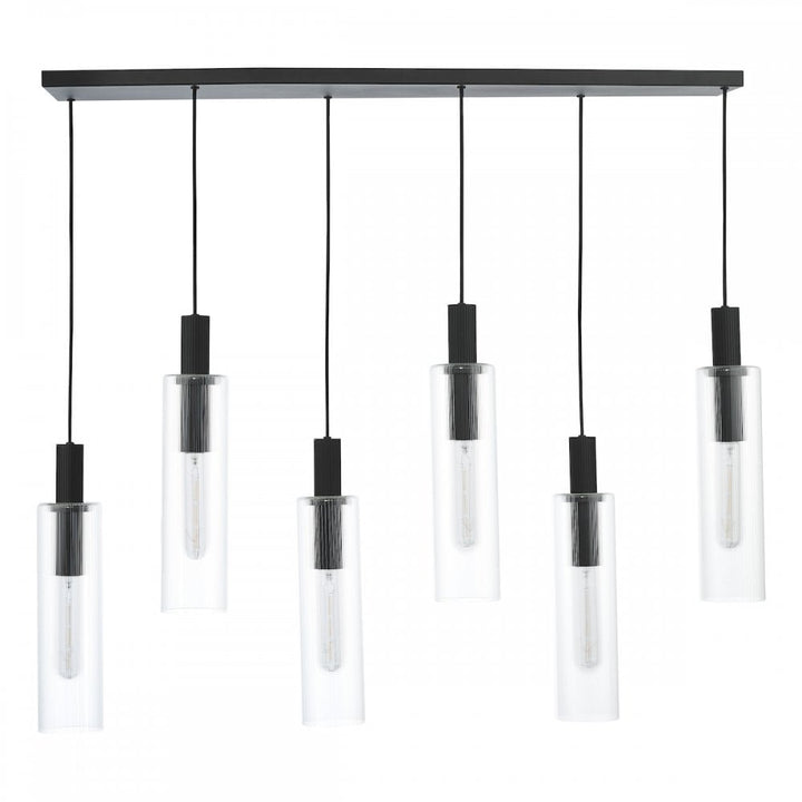 Dar RUB0622 Ruben 6 Light Bar Pendant Satin Black and Ribbed Glass