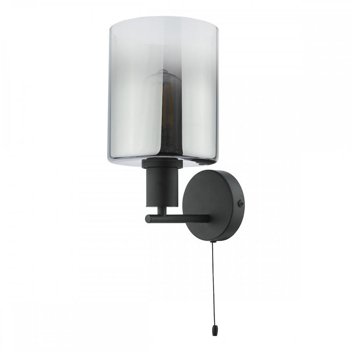 Dar SAV0722 Savannah Wall Light Matt Black and Smoked Glass