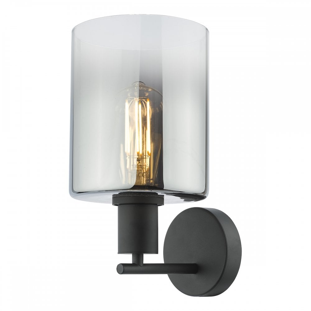Dar SAV0722 Savannah Wall Light Matt Black and Smoked Glass