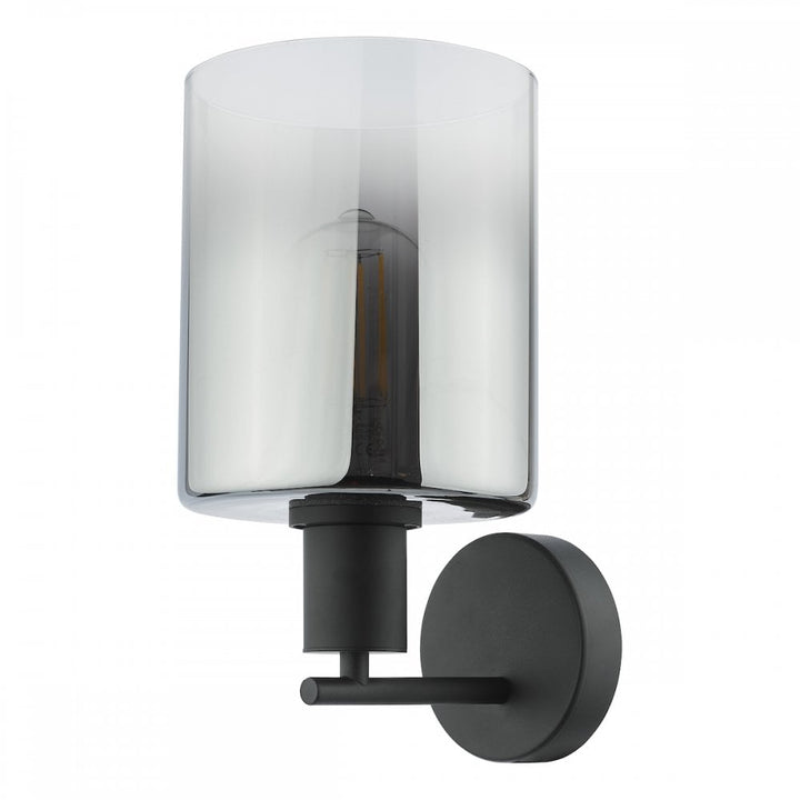 Dar SAV0722 Savannah Wall Light Matt Black and Smoked Glass