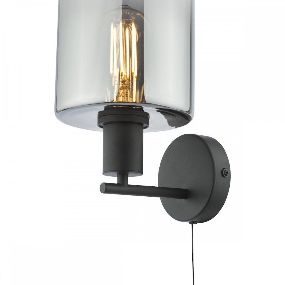 Dar SAV0722 Savannah Wall Light Matt Black and Smoked Glass