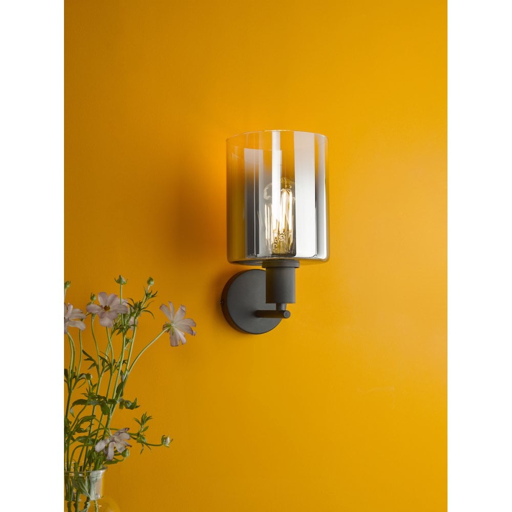 Dar SAV0722 Savannah Wall Light Matt Black and Smoked Glass