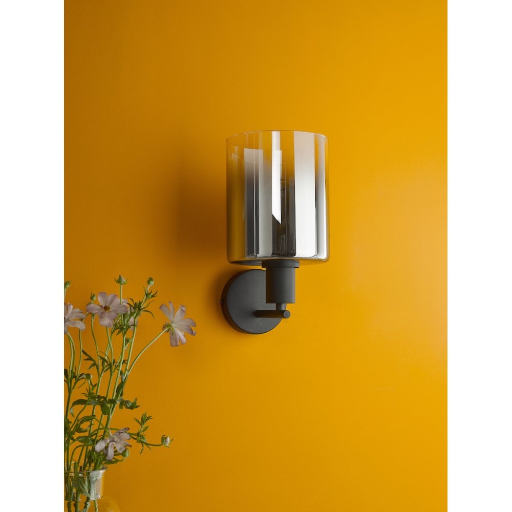 Dar SAV0722 Savannah Wall Light Matt Black and Smoked Glass