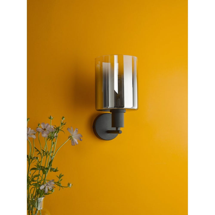 Dar SAV0722 Savannah Wall Light Matt Black and Smoked Glass