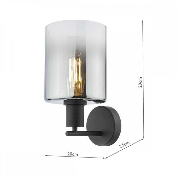 Dar SAV0722 Savannah Wall Light Matt Black and Smoked Glass