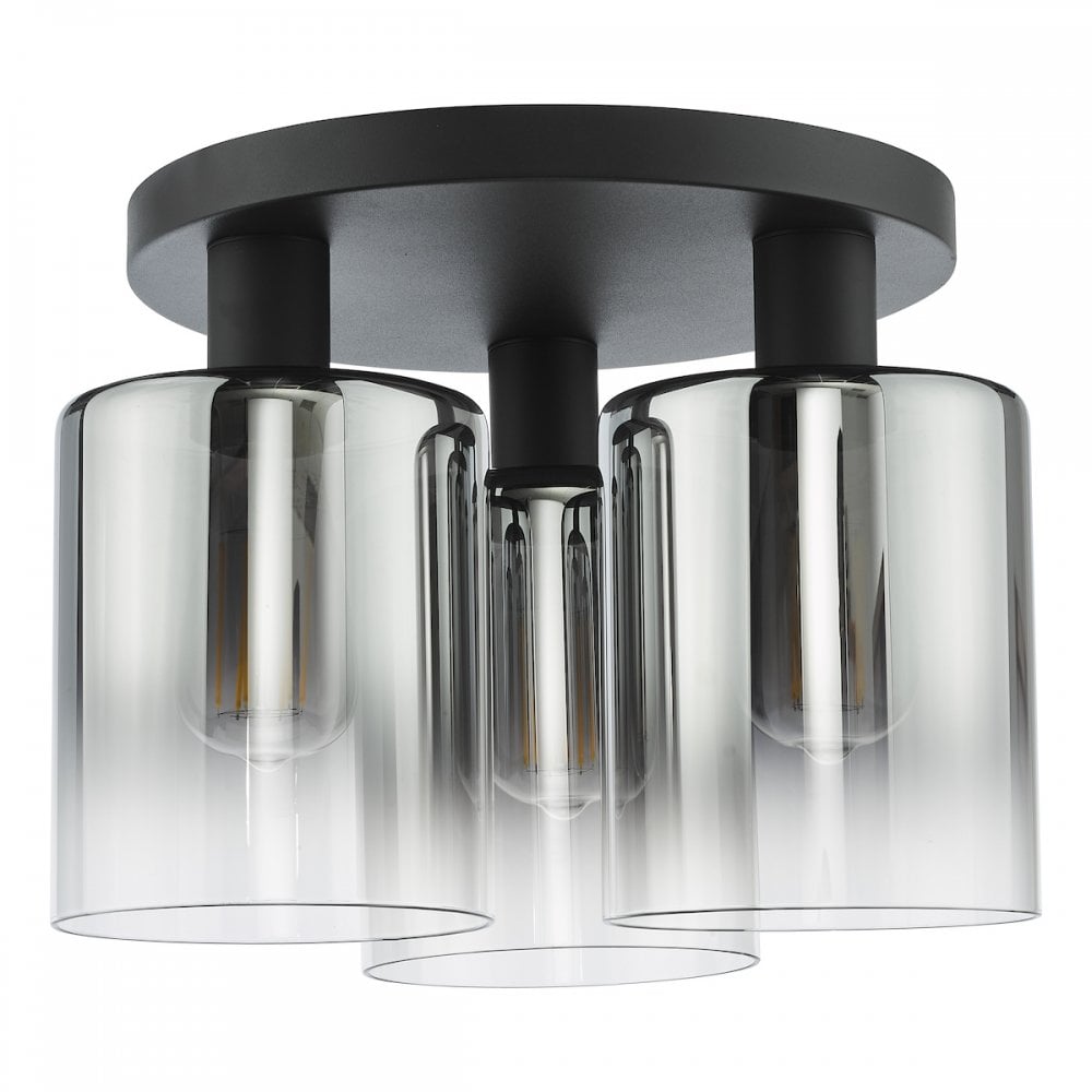 Dar SAV5322 Savannah 3 Light Flush Matt Black and Smoked Glass