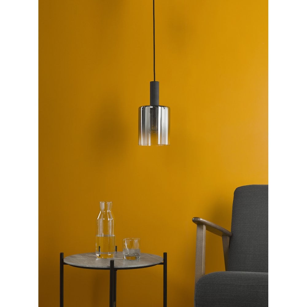 Dar SAV8622 Savannah Pendant Matt Black and Smoked Glass