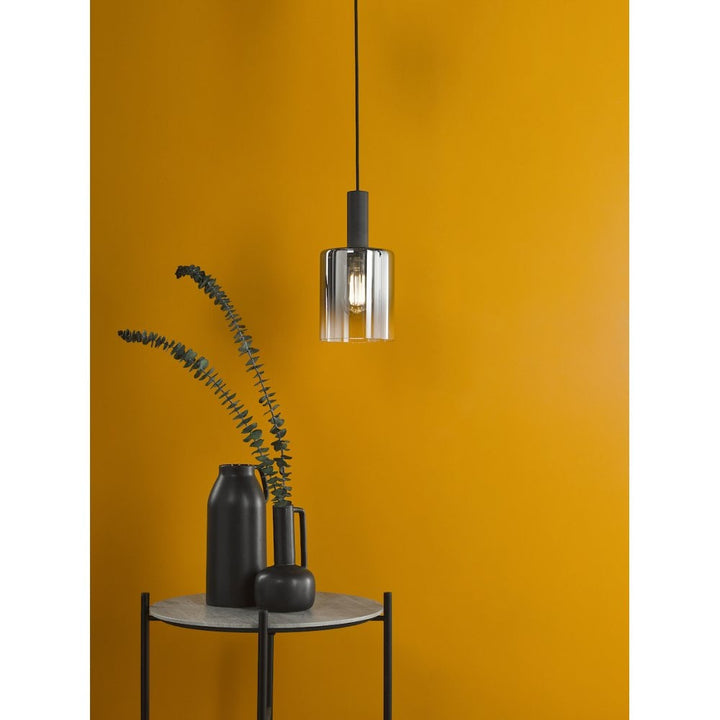 Dar SAV8622 Savannah Pendant Matt Black and Smoked Glass