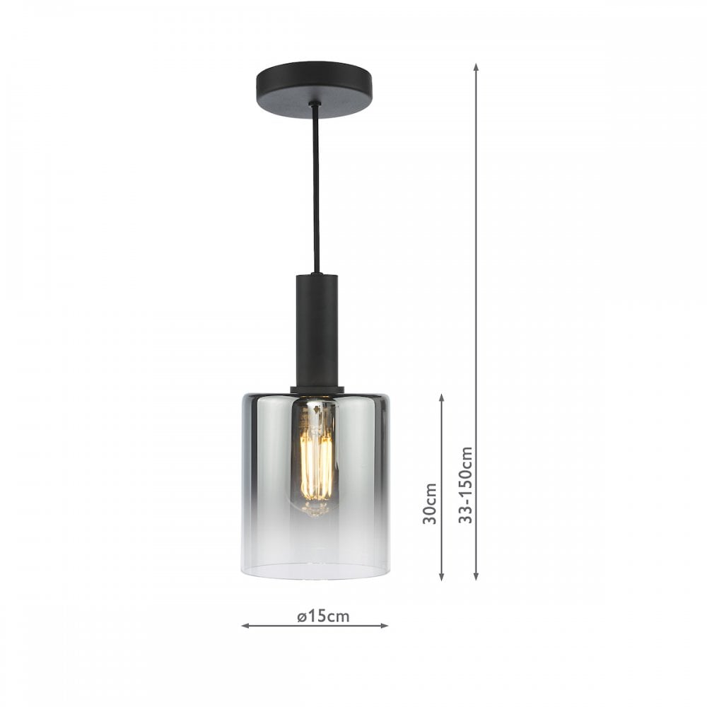 Dar SAV8622 Savannah Pendant Matt Black and Smoked Glass