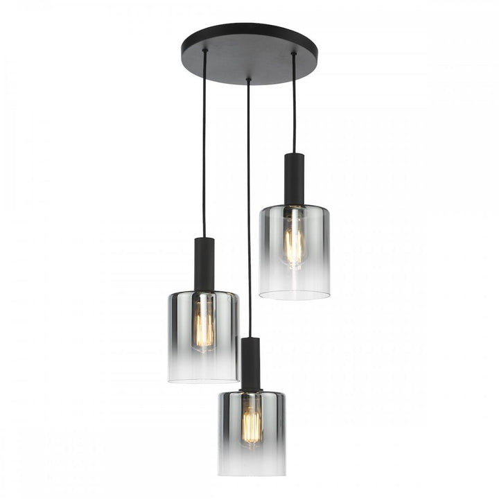 Dar SAV8822 Savannah 3 Light Cluster Pendant Matt Black and Smoked Glass