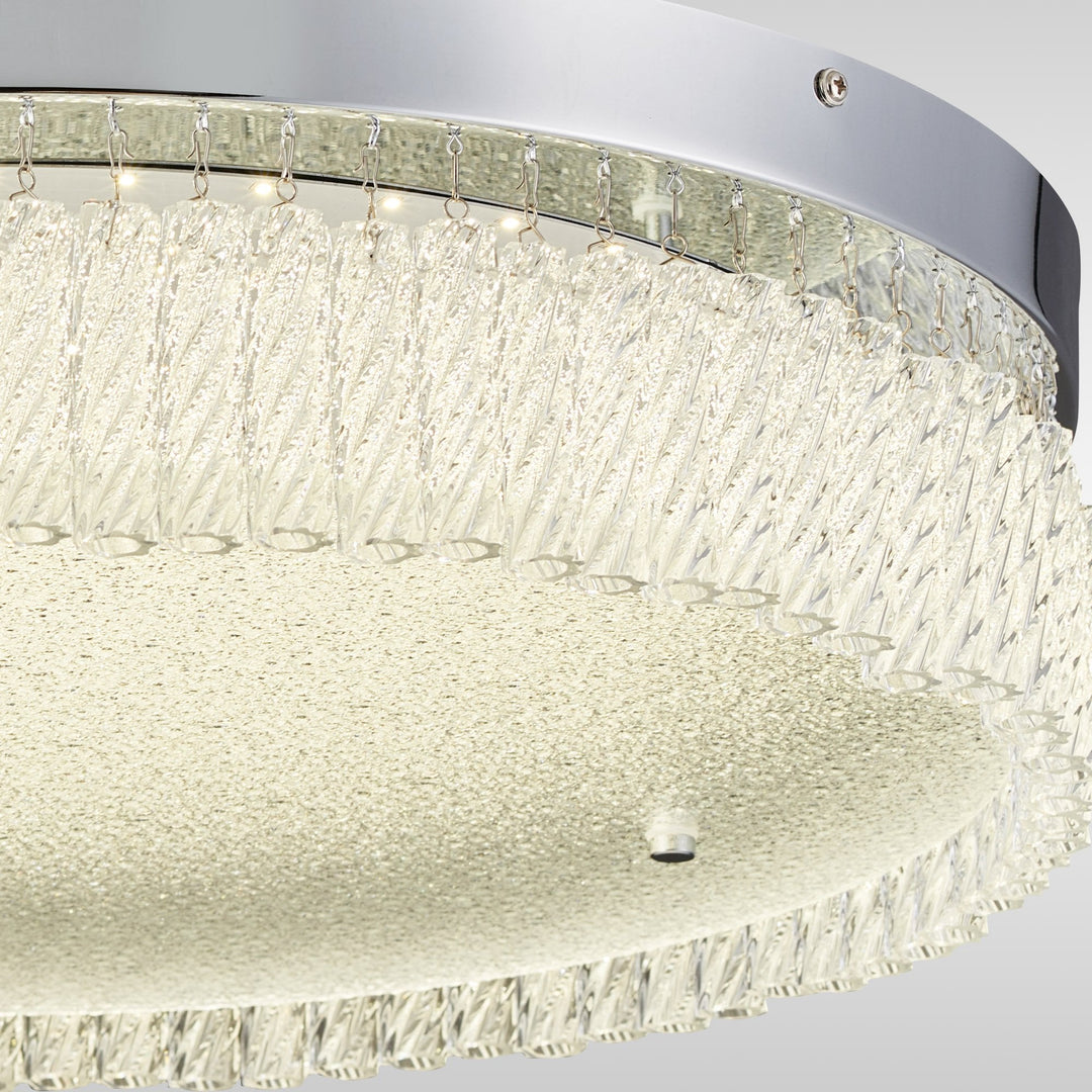 Diyas IL80056 Aiden 50cm Round Flush Ceiling 30W LED Polished Chrome/Glass