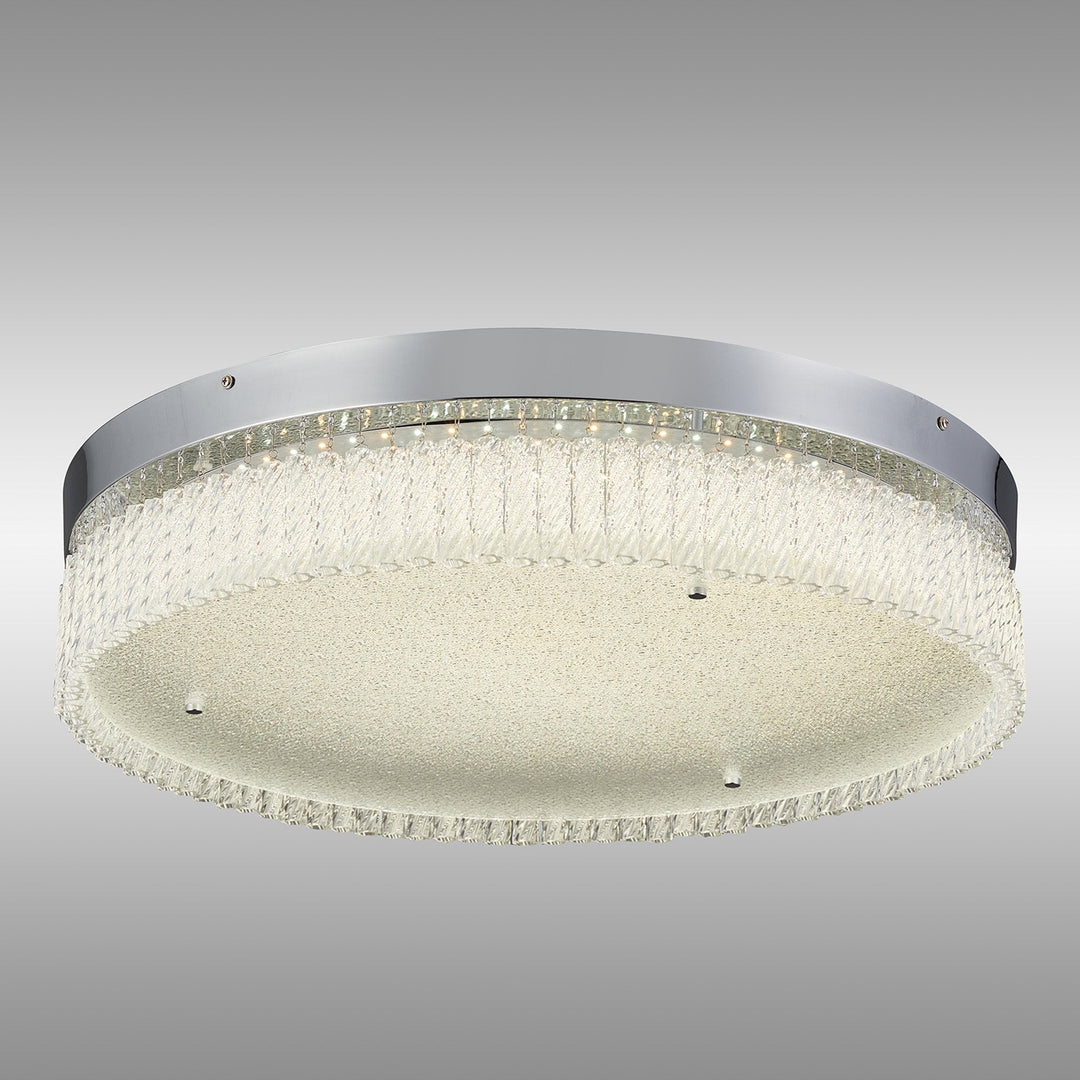 Diyas IL80057 Aiden 60cm Round Flush Ceiling 40W LED Remote Control Polished Chrome/Glass