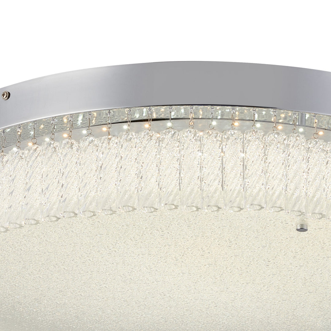 Diyas IL80057 Aiden 60cm Round Flush Ceiling 40W LED Remote Control Polished Chrome/Glass