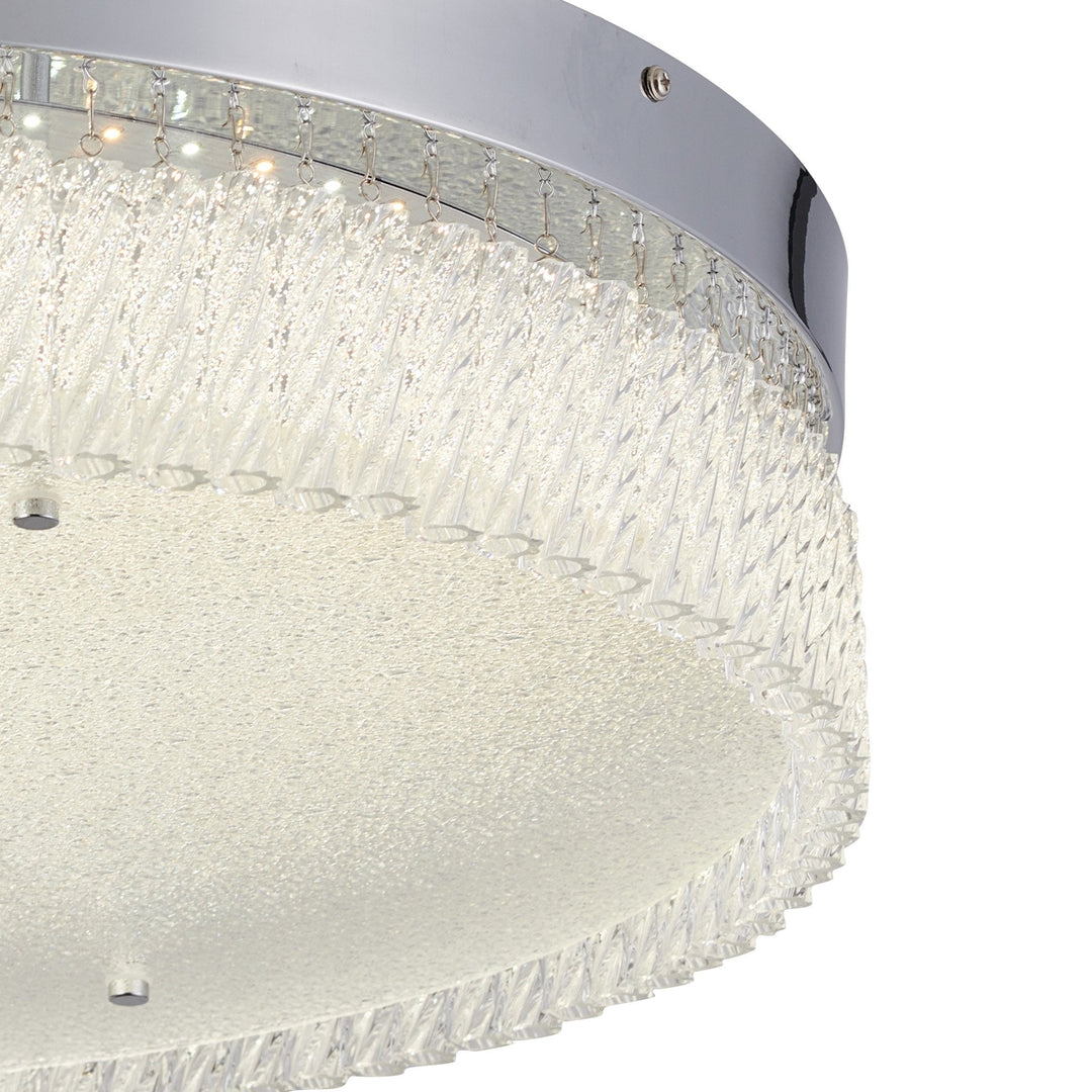 Diyas IL80057 Aiden 60cm Round Flush Ceiling 40W LED Remote Control Polished Chrome/Glass