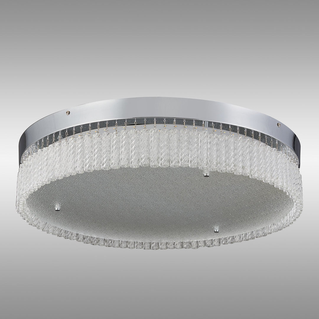 Diyas IL80057 Aiden 60cm Round Flush Ceiling 40W LED Remote Control Polished Chrome/Glass