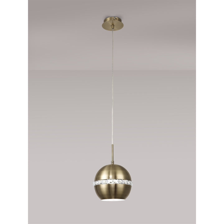 Diyas IL32840 Andrea Single Pendant 1 Light E27 Antique Brass/Crystal