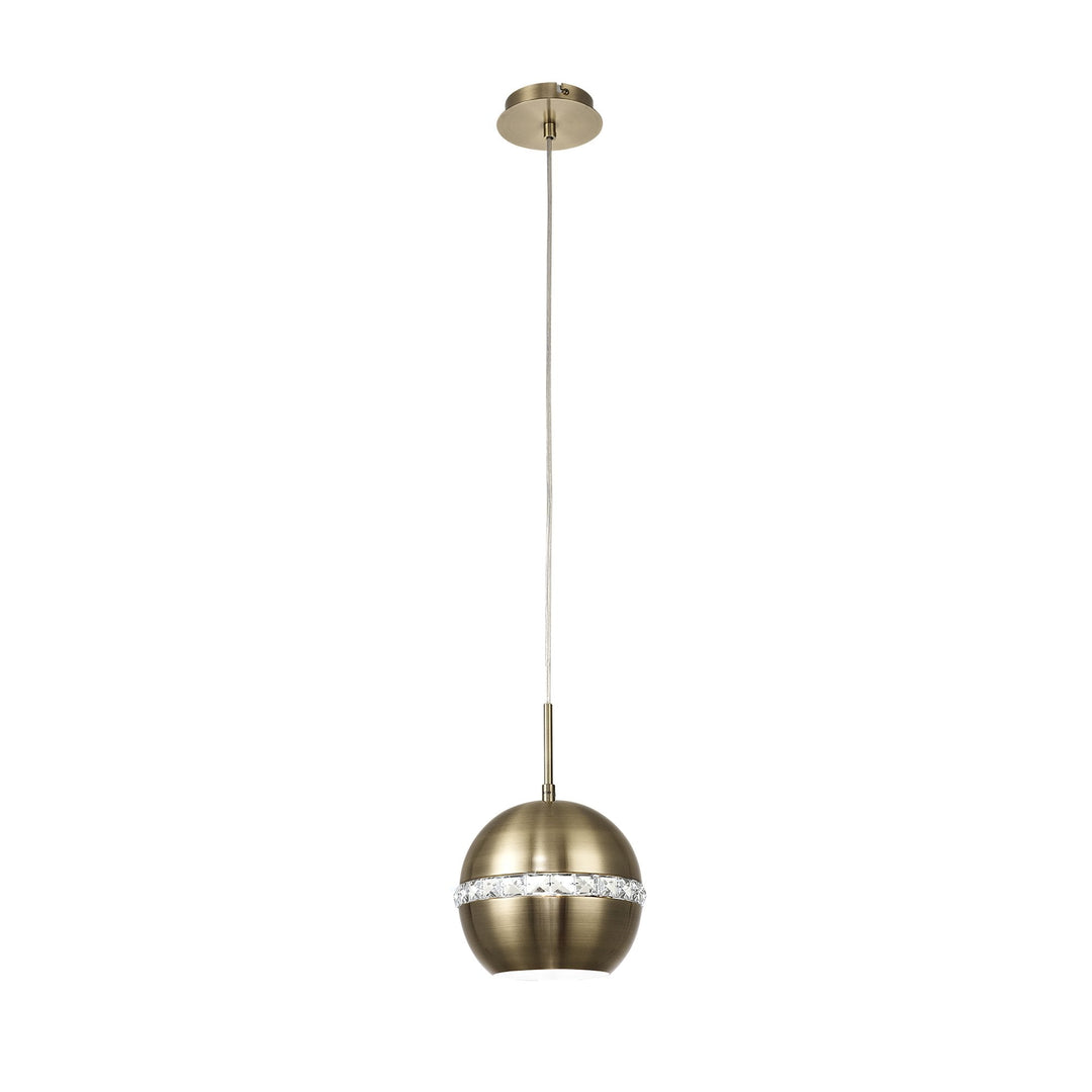 Diyas IL32840 Andrea Single Pendant 1 Light E27 Antique Brass/Crystal