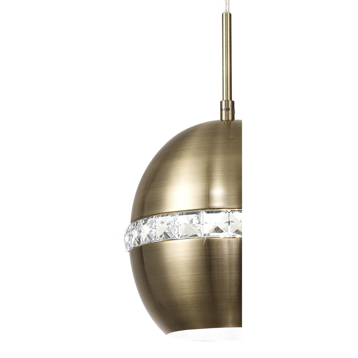 Diyas IL32840 Andrea Single Pendant 1 Light E27 Antique Brass/Crystal