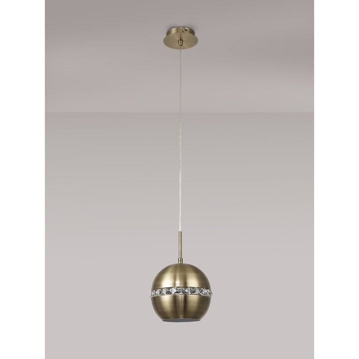 Diyas IL32840 Andrea Single Pendant 1 Light E27 Antique Brass/Crystal