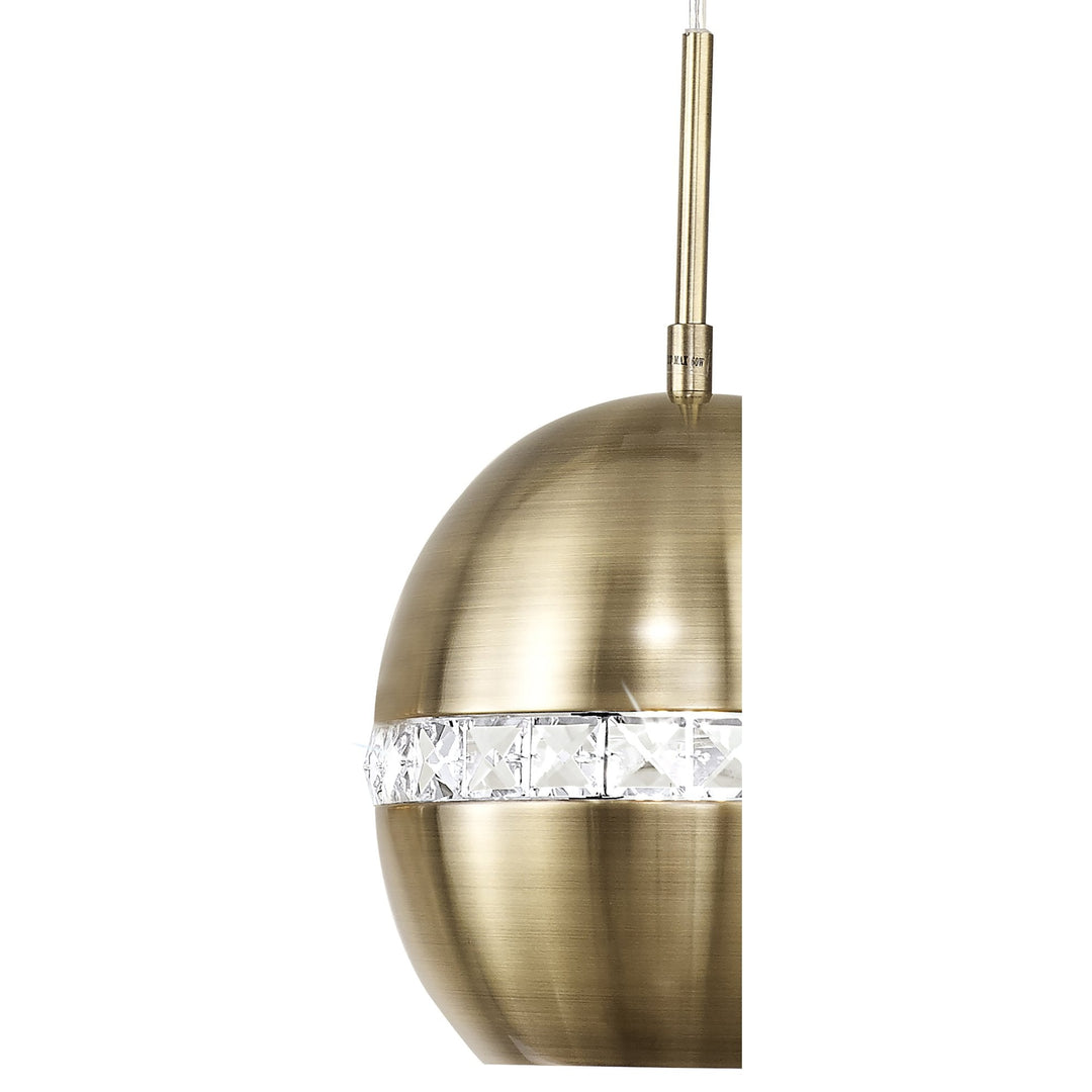 Diyas IL32841 Andrea Pendant 3 Light E27 Linear Antique Brass/Crystal