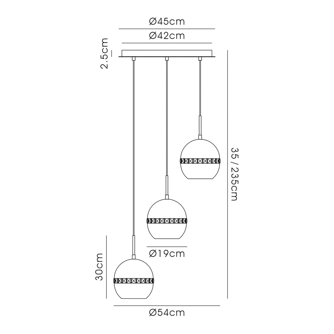 Diyas IL32842 Andrea Pendant 3 Light E27 Round Antique Brass/Crystal