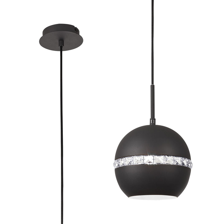 Diyas IL32843 Andrea Single Pendant 1 Light E27 Graphite/Crystal