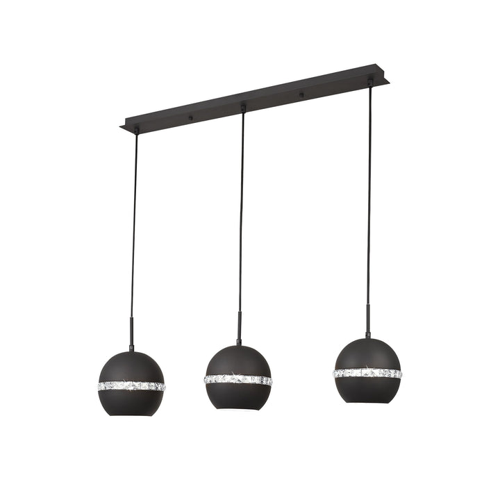 Diyas IL32844 Andrea Pendant 3 Light E27 Linear Graphite/Crystal