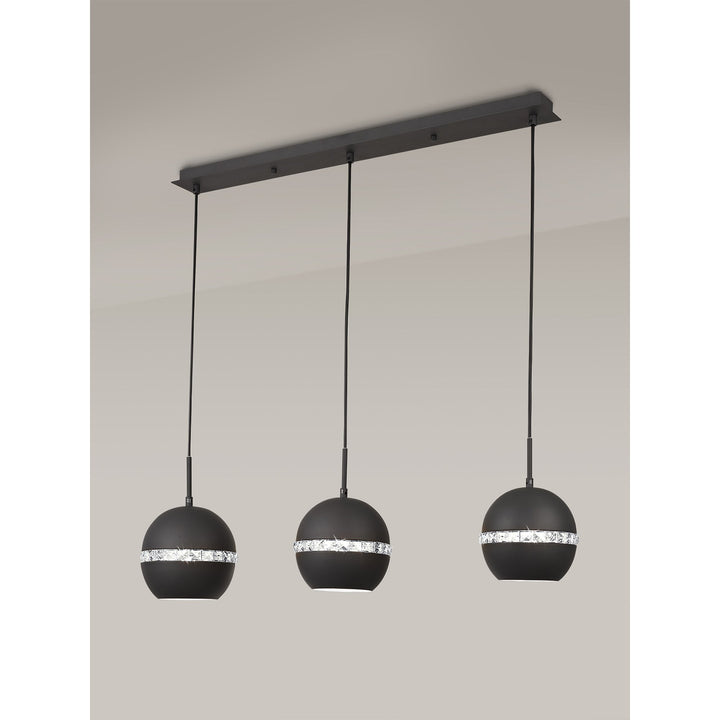 Diyas IL32844 Andrea Pendant 3 Light E27 Linear Graphite/Crystal