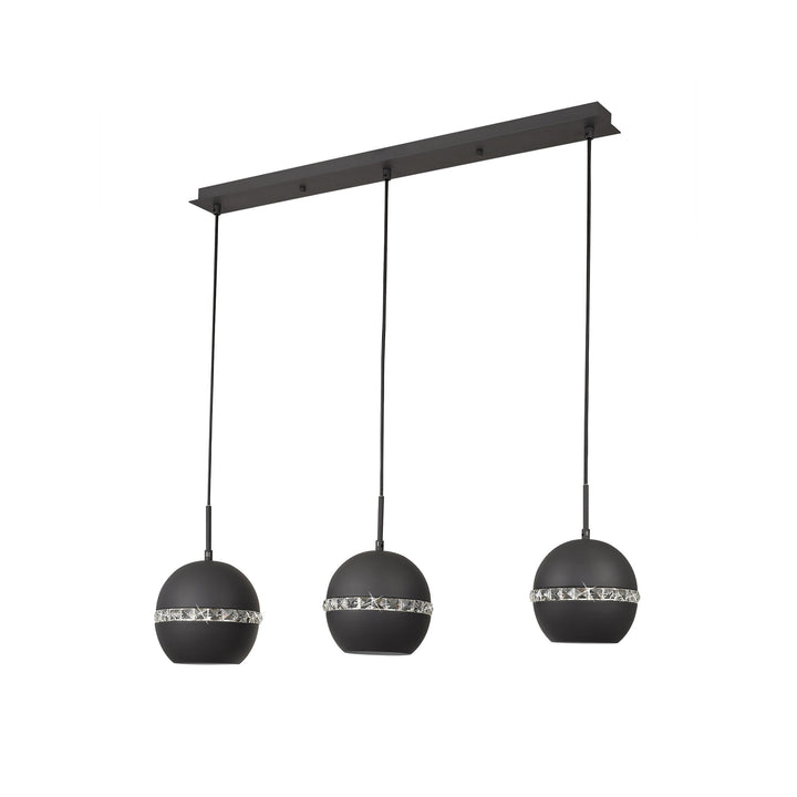 Diyas IL32844 Andrea Pendant 3 Light E27 Linear Graphite/Crystal