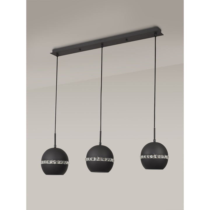 Diyas IL32844 Andrea Pendant 3 Light E27 Linear Graphite/Crystal