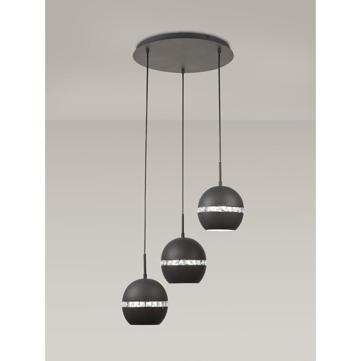 Diyas IL32845 Andrea Pendant 3 Light E27 Round Graphite/Crystal