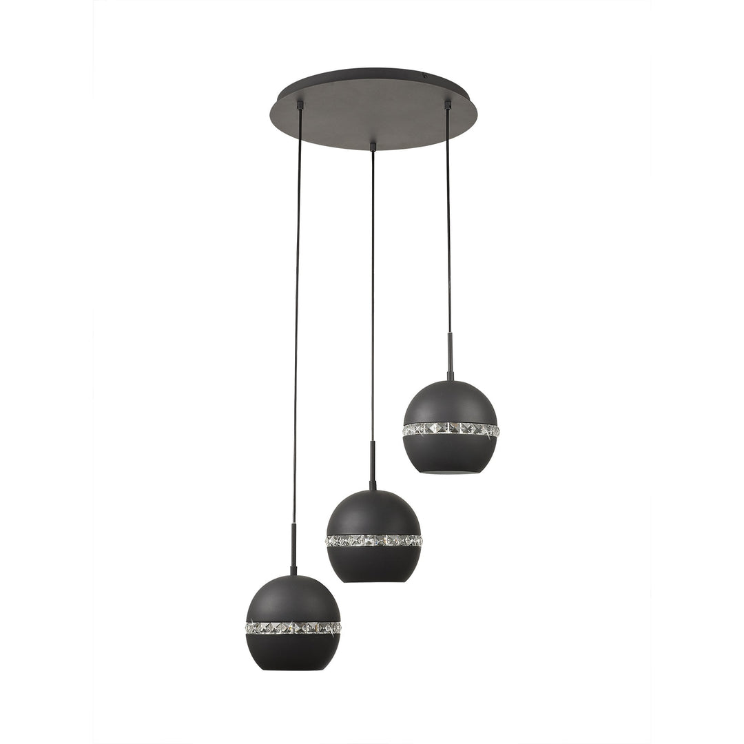 Diyas IL32845 Andrea Pendant 3 Light E27 Round Graphite/Crystal