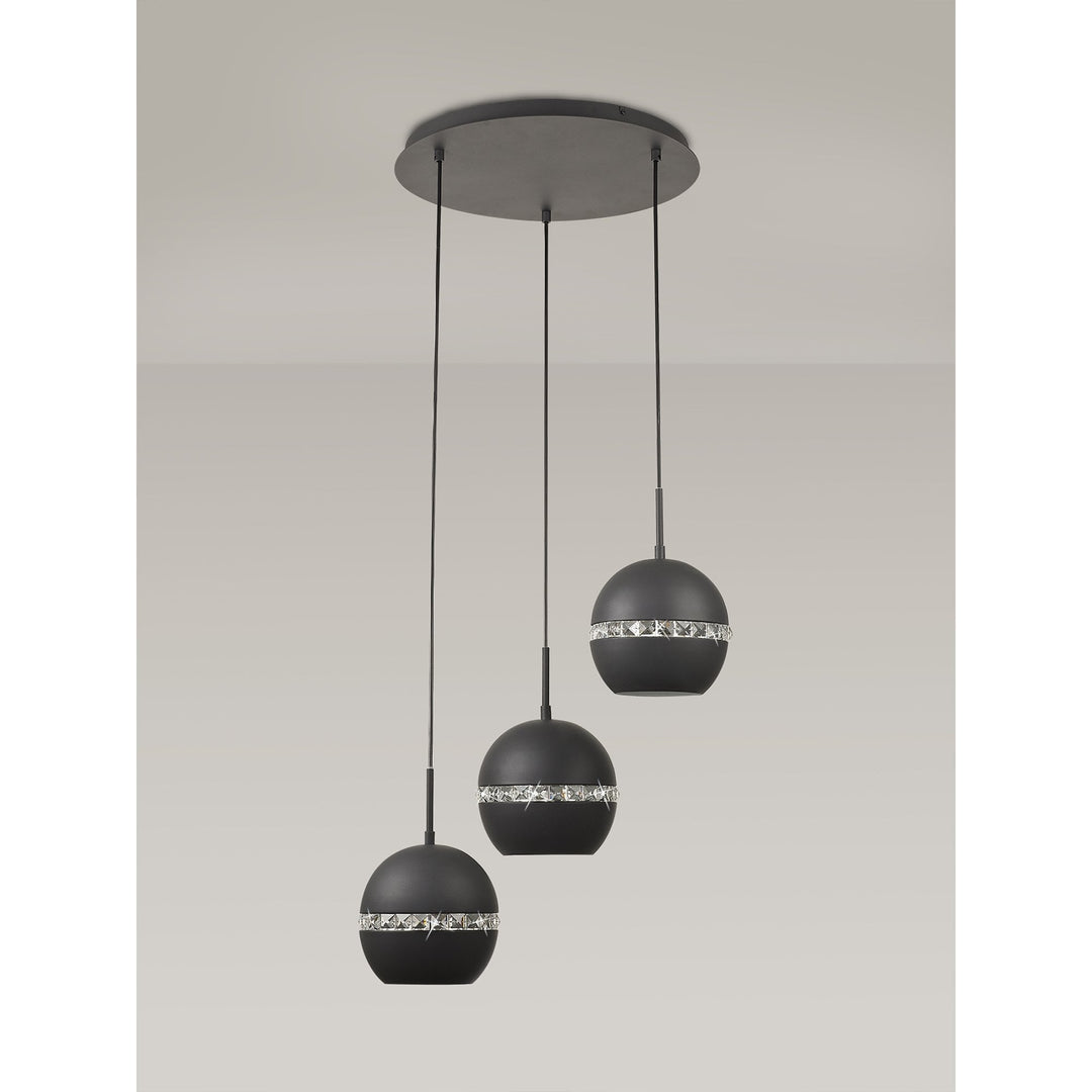 Diyas IL32845 Andrea Pendant 3 Light E27 Round Graphite/Crystal