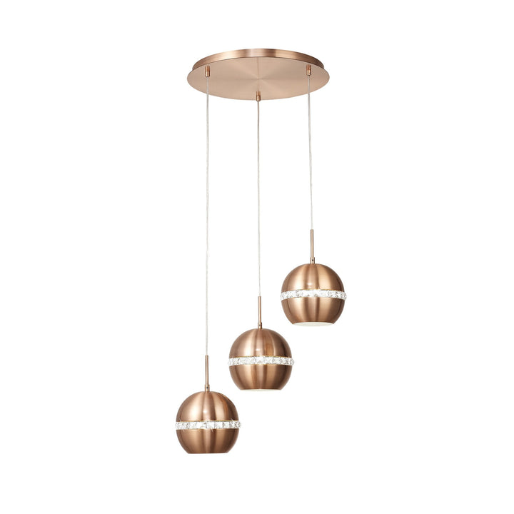 Diyas IL31609 Andrea Pendant 3 Light E27 Round Satin Copper/Crystal