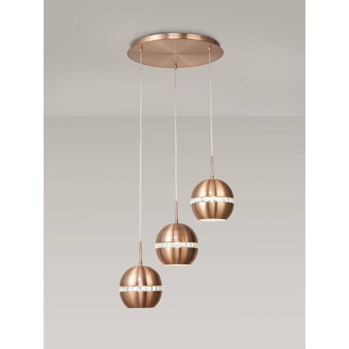 Diyas IL31609 Andrea Pendant 3 Light E27 Round Satin Copper/Crystal