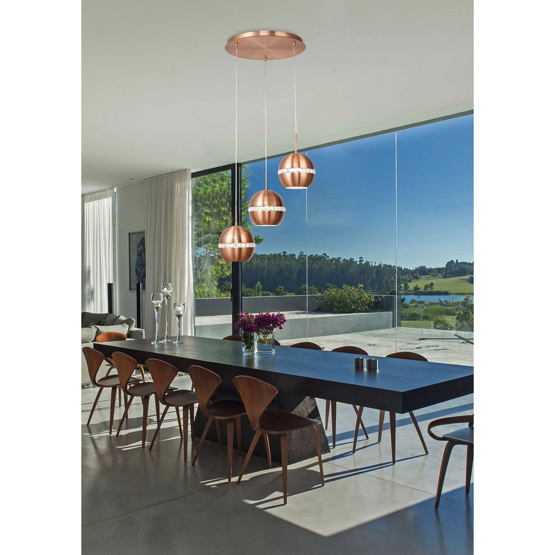 Diyas IL31609 Andrea Pendant 3 Light E27 Round Satin Copper/Crystal