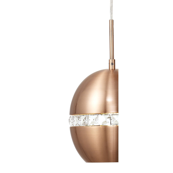 Diyas IL31609 Andrea Pendant 3 Light E27 Round Satin Copper/Crystal